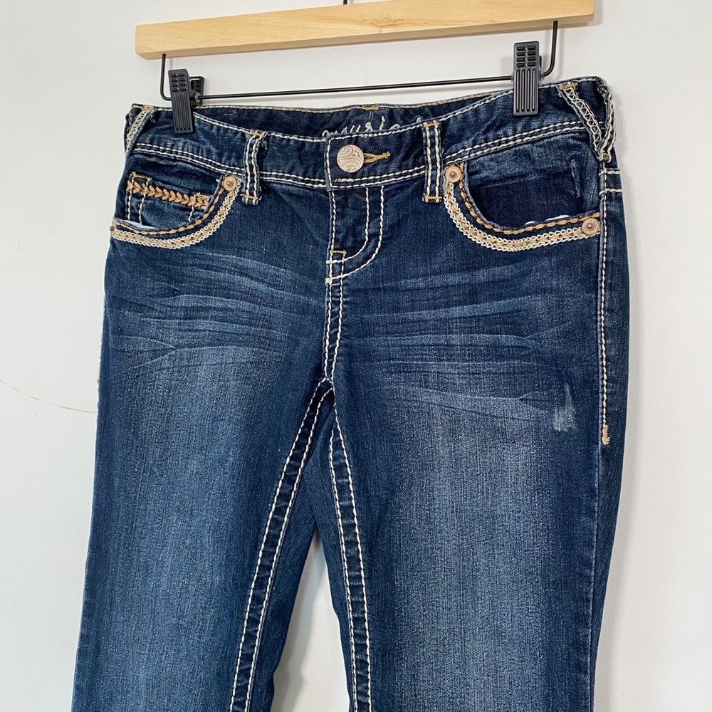 Maurices Womens Y2K Straight Leg Jeans Size 3/4 Short Dark Wash Low Rise Stretch - Picture 2 of 12